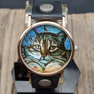 Cute Cat Painting Watch,Women Watch,Men Watch,Funny Watch,Wrist watch,Vintage Watches,Birthday Gift,Jewelry Watch,Leather Watch,Cat Gifts