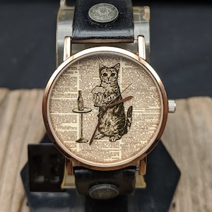 Cat Love Beer Dictionary Watch Women Watch Men Watch Funny Watch Wristwatch Vintage Watches Travel Gift Birthday Gift Jewelry Watch Leather