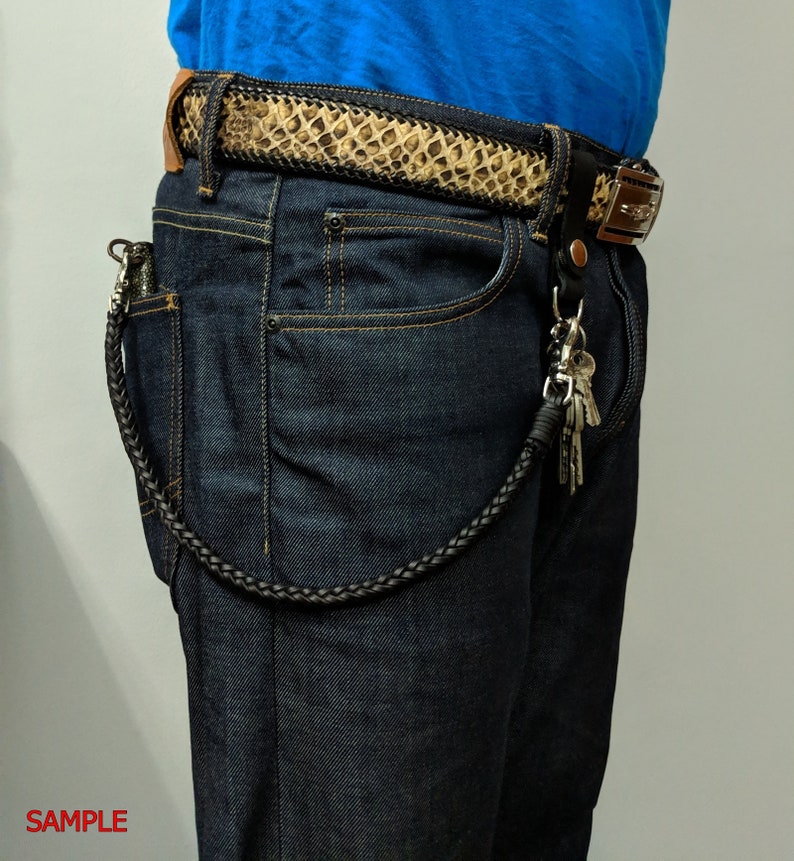 Set Belt Loop Braided Chain Wallet Black Vintage Genuine Etsy