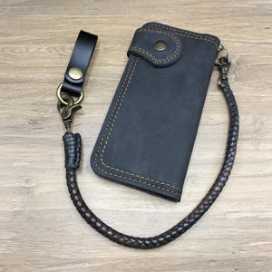 Biker Set Brieftasche mit Druckknopfverschluss,Biker Brieftasche,Schwarze Lederne Brieftasche,Herren Brieftasche,Biker Brieftasche,lange Brieftasche Kuh,Rindsleder Schwarze Brieftasche