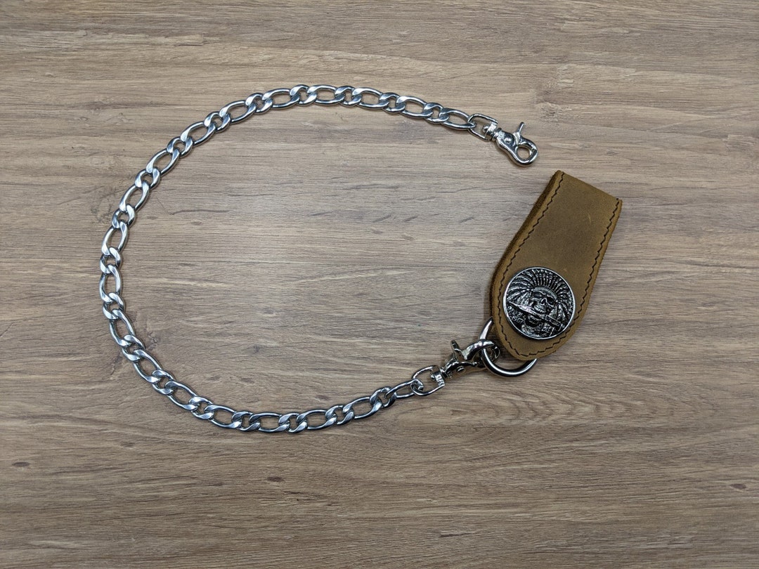 Set Skull Belt Loop Chain Wallet Brown vintage Genuine Cowhide Leather