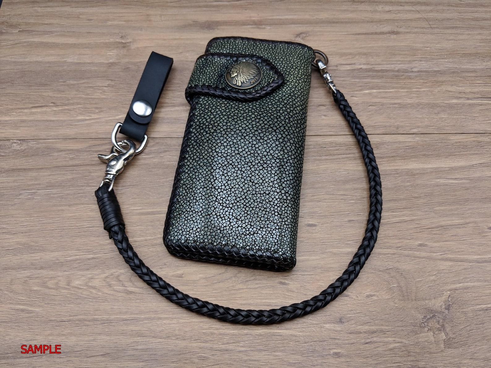 Set Belt Loop Braided Chain Wallet Black Vintage Genuine Etsy