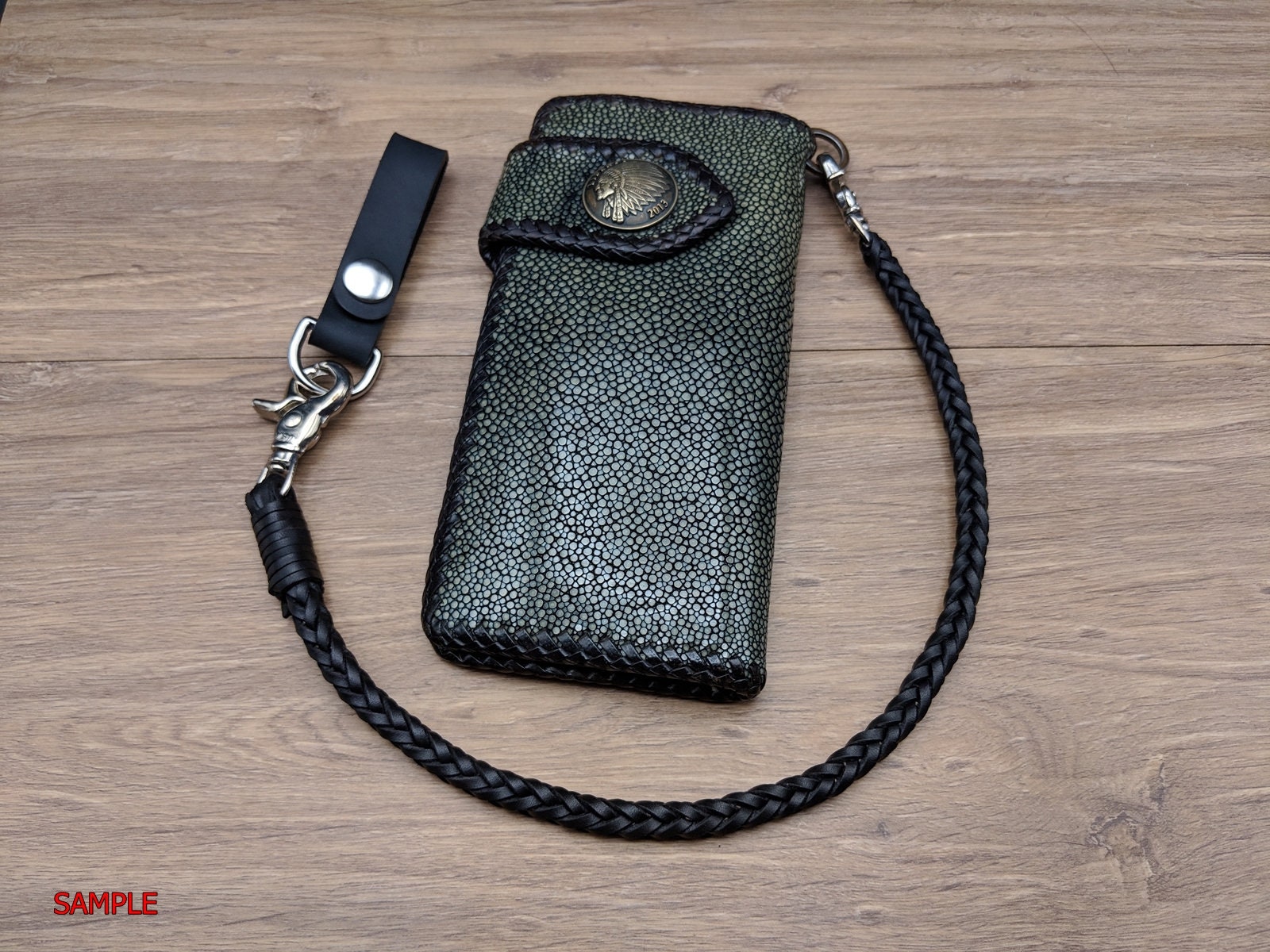 Set Belt Loop Braided Chain Wallet Black Vintage Genuine Etsy