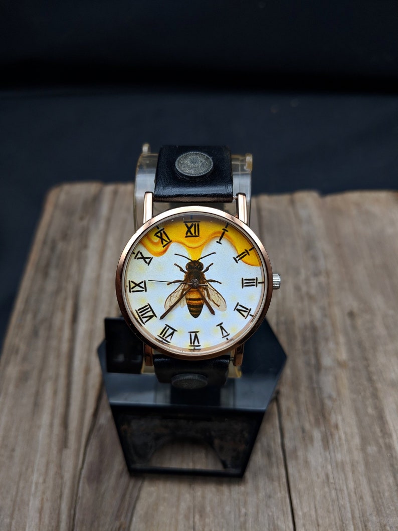 Honey Bee Leather Watch Fashion Watch Women Watch Ladies Watch Unisex watch Fashion Accessory Leather Watch Gift Jewelry Watch Animal image 1