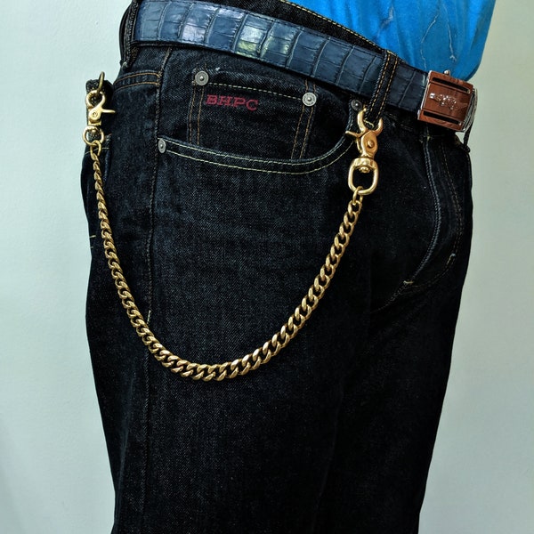 Brass Wallet Chain Belt Hook Wallet  Vintage Lanyard  Wallet Chain Biker Long wallet Chain with Trigger Snap Key Chain Retro Chain Jeans