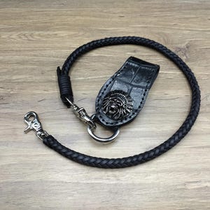 Set Skull Belt Loop Braided Chain Wallet Black Genuine Cowhide Leather Wallet Chain for Mens Biker Long wallet Chain Wallet