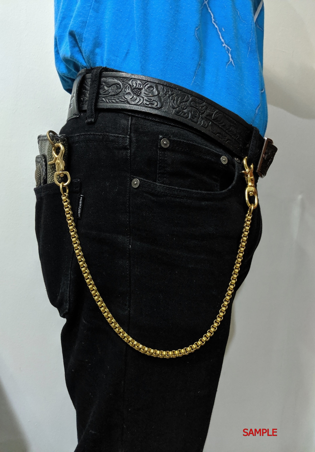 Brass Chain Belt Hook Wallet Leather Genuine Men Brass Chain Etsy