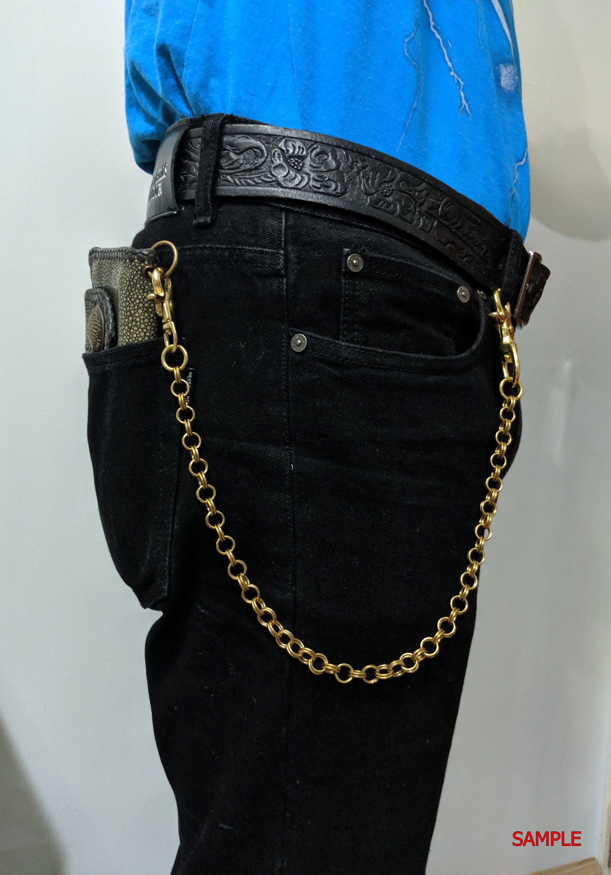 Brass Chain Belt Hook Wallet Leather Genuine Men Brass Chain