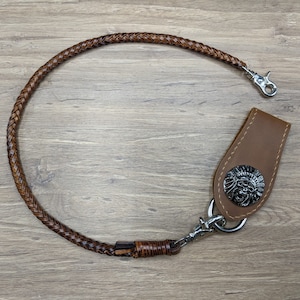 Skull Set Belt Loop Braided Chain Wallet Black Vintage Genuine Leather Wallet Chain for Men Biker Long wallet Key Chain Chain Wallet
