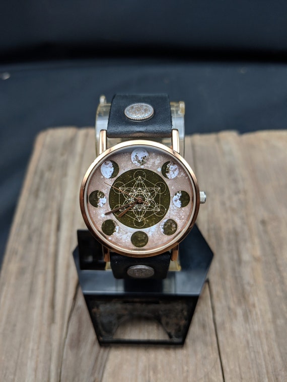 Moon Phase Leather Watch,Fashion Watch,Women Watch,Ladies Watch,Men Watch,Fashion Accessory,Leather Watch,Birthday Gift,Metatron,Gift Idea