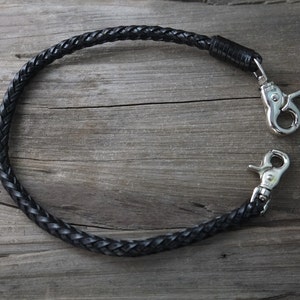 Cartera de cadena trenzada de piel de vaca auténtica negra estilo vintage para hombre, billetera larga tipo motociclista, llavero