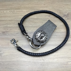 Set Belt Loop Braided Chain Wallet Light Brown Stingray Polished Genuine Cowhide Leather Wallet Chain for Mens Biker Long wallet Key Chain