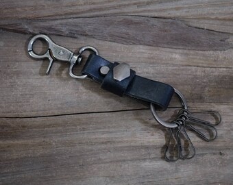 Classic Leather Keychain key fob key ring Leather key chain Mens keychain key chains women dad Key Chain Black Belt Loop Key Chain