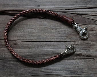 Braided Chain Wallets Brown Vintage Genuine Cowhide Leather Wallet Chain for Men Biker Long wallet Key Chain Braided Leather Heavy Jean