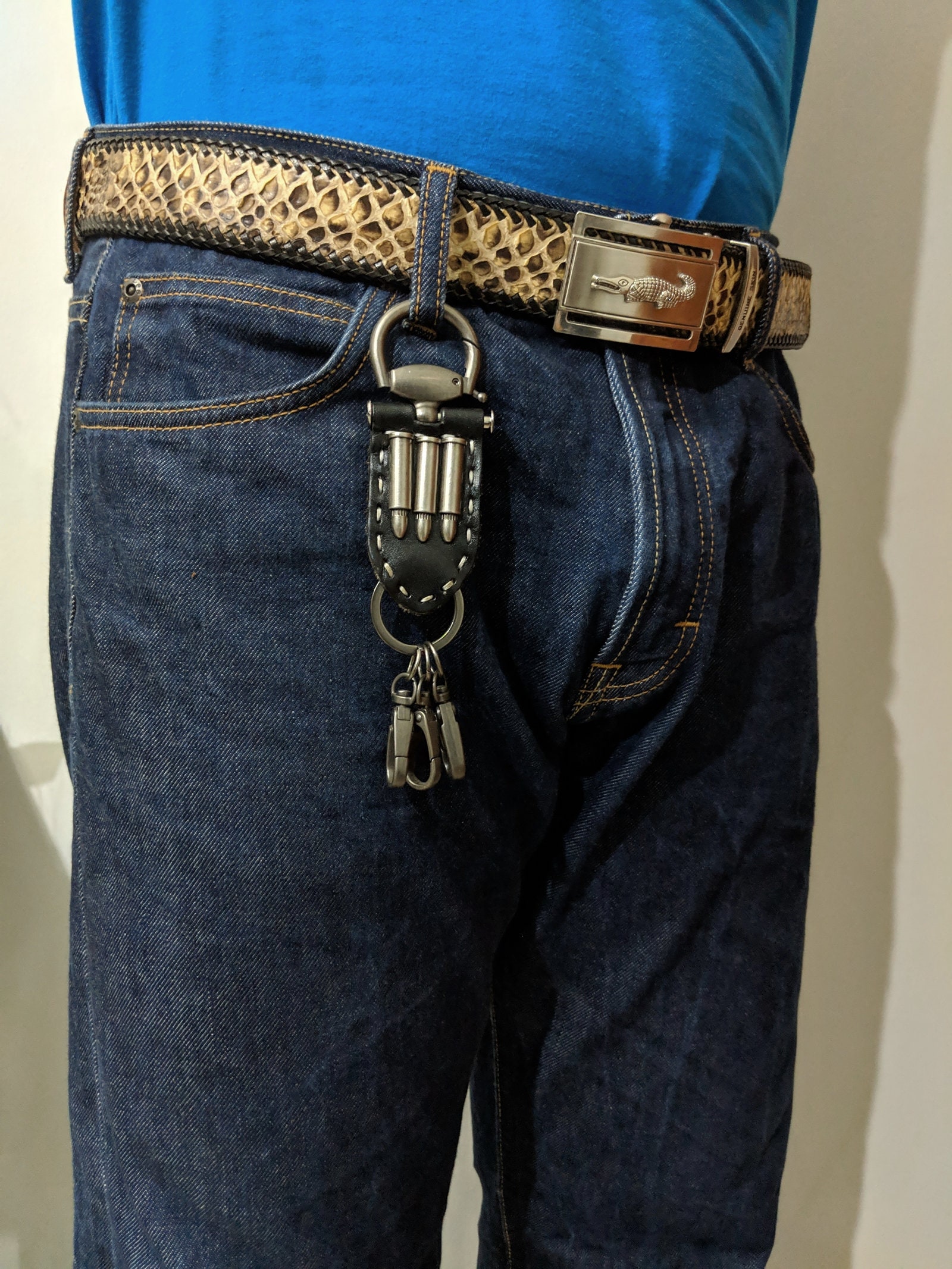 Men's Tactical Leather Keychain With Carabiner Clip - Full Grain Leather Key Fob & Holder - View #4