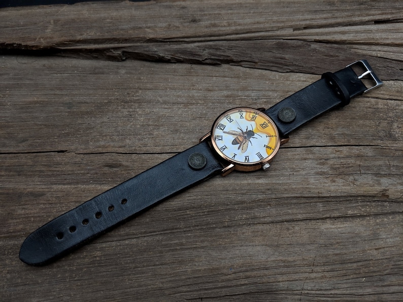 Honey Bee Leather Watch Fashion Watch Women Watch Ladies Watch Unisex watch Fashion Accessory Leather Watch Gift Jewelry Watch Animal image 2