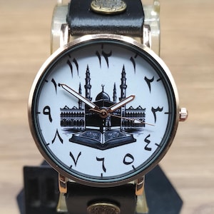 Kaaba Mecca Leather Watch,Fashion Watch,Women Watch,Ladies Watch,Men watc,Leather Watch,Birthday Gift,Arab Jewelry,Islamic,Muslim,arabic