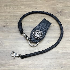Set Skull Belt Loop Braided Chain Wallet Black Shark Genuine leather Cowhide Leather Wallet Chain for Mens Biker Long wallet Chain Wallet