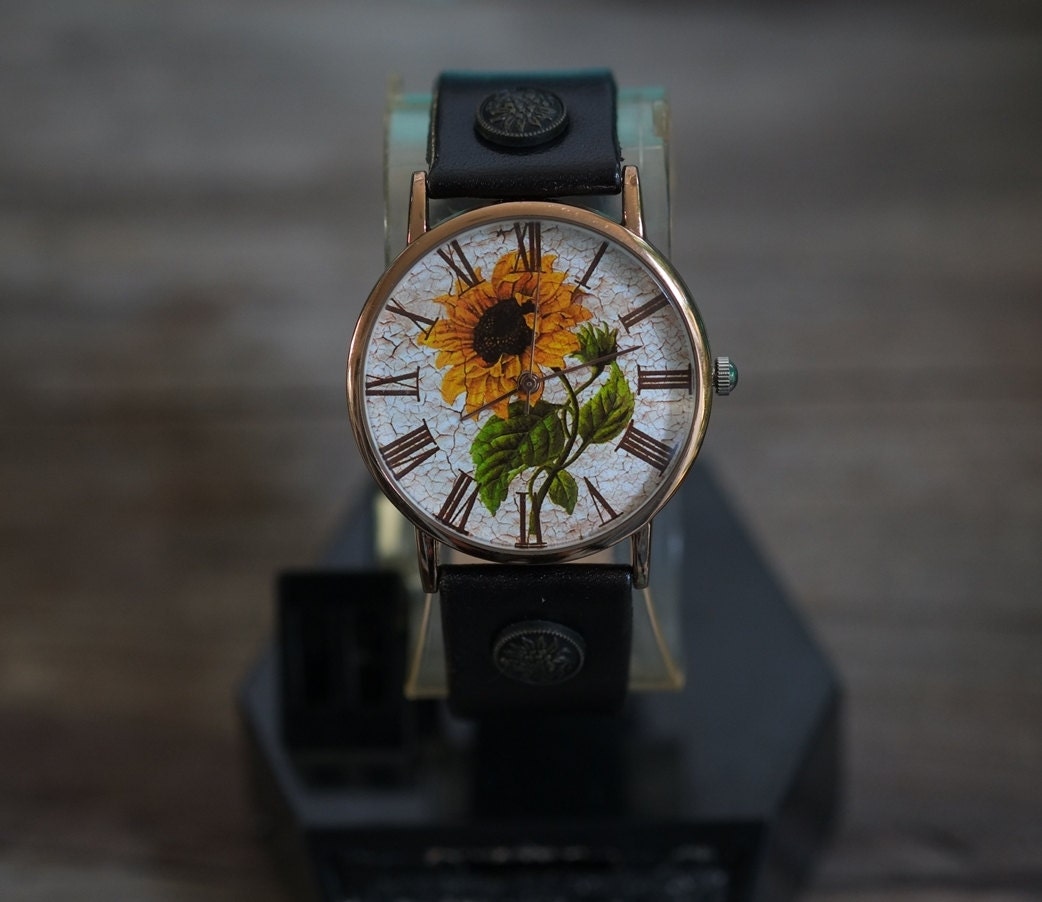 Sunflower Leather Watch,ladies Watch,men's Watch,unisex Watch,gift Idea ...