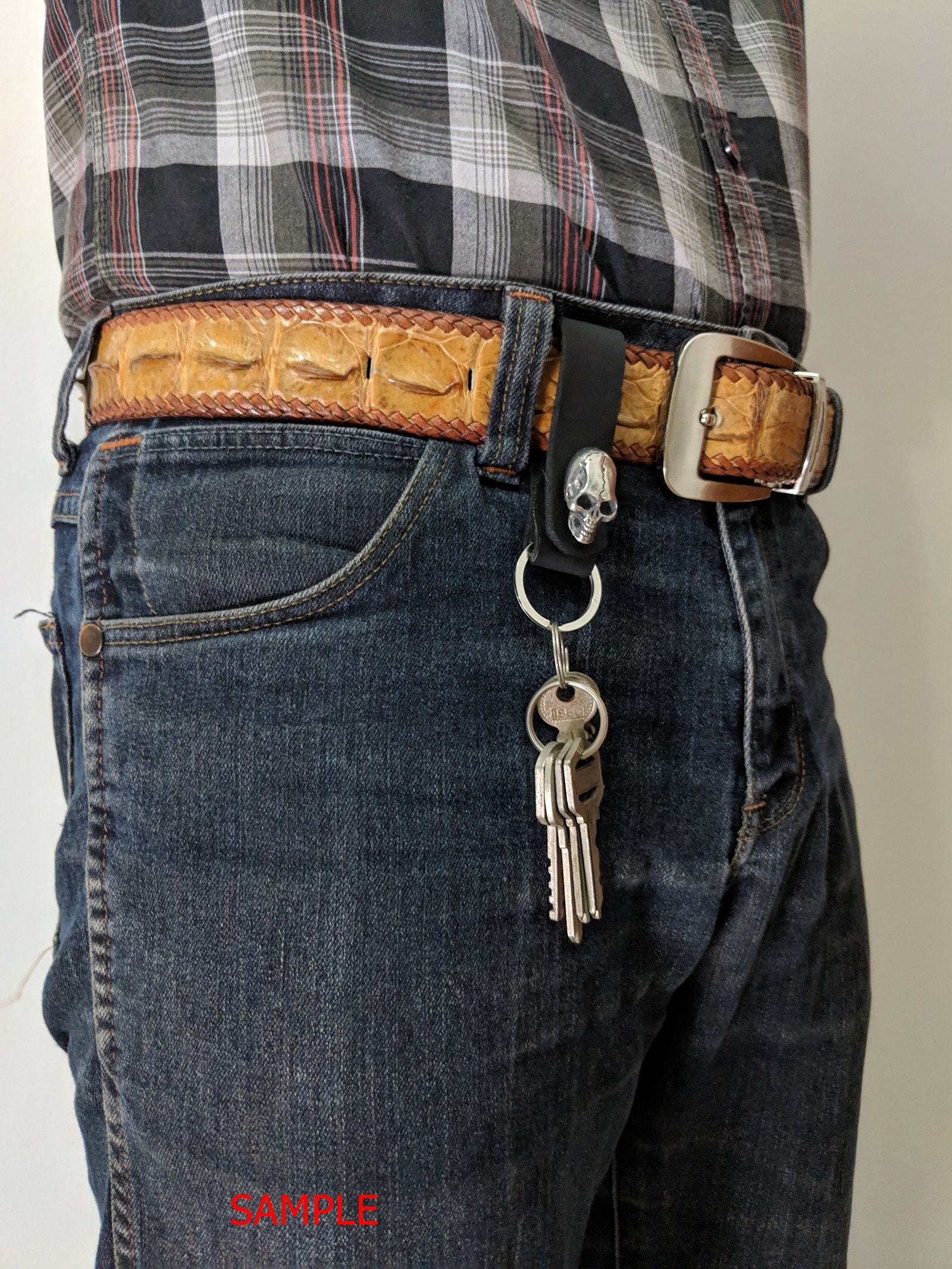 Biker Black Leather Belt Loop Key Chain Skull Vintage Genuine Etsy