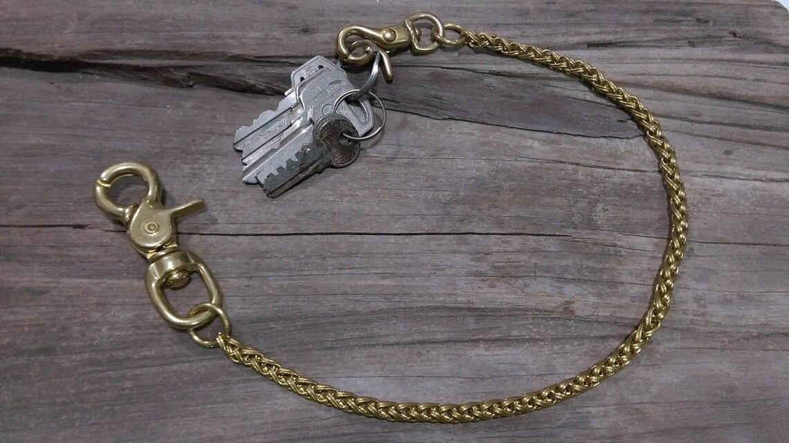 Brass Wallet Chain Belt Hook Wallet Leather Genuine Braided Etsy