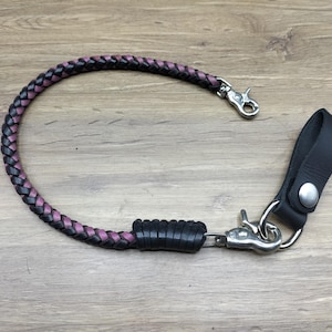 Riemlus tweekleurige portemonnee met gevlochten ketting zwarte vintage echte rundleer portemonnee ketting voor heren biker lange portemonnee sleutelhanger portemonnee