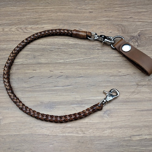 Set Belt Loop Braided Chain Wallet Tan Vintage Genuine Cowhide