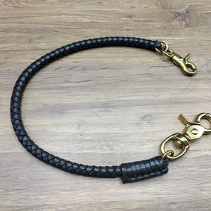 Braided Chain Brass Wallet Black Vintage Genuine Cowhide Leather Wallet Chain for Mens Biker Long wallet