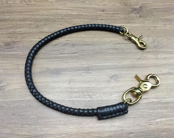 Braided Chain Brass Wallet Black Vintage Genuine Cowhide Leather Wallet Chain for Mens Biker Long wallet