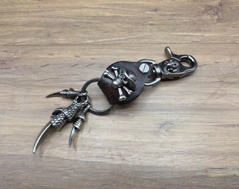 Skull Leather Keychain Key Fob Key Ring Leather Key Chain Mens Keychain Key Chains Gift Dad Key Chain Black Belt Loop Leather Gift Indians