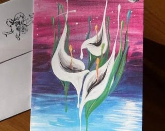 Dali Inspired Lilies Blank Note Cards 3-Pack with A6 Envelopes