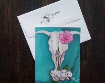 Bull Skull Turquoise, 3-Pack Blank Note Cards with A6 Envelopes