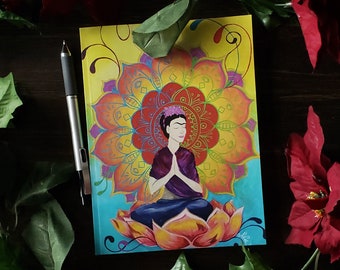 Journal, Frida Meditating in Lotus Blossom, 6x8 Lined Pages Notebook