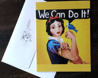 We Can Do It, Rosie Riveter, SnowWhite Parody, 3-Pack Blank Note Cards with A6 Envelopes, Feminist Encouragement