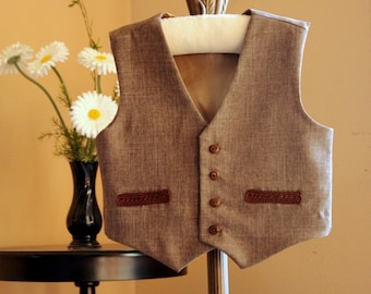 Kids Brown Vest, Brown waist coat for baby- toddler- boys- girls, Christmas outfit, ring bearers vest, Rustic Wedding vest