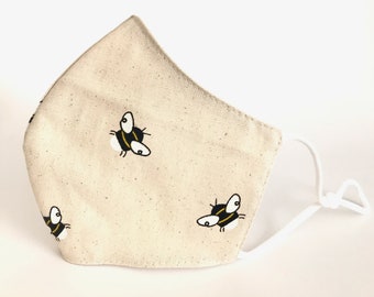 Face Mask 3 Layers - Little Bees - Reusable & washable with filter pocket,Australian Made Face Cover,Cotton Mask,Child Mask,Masks