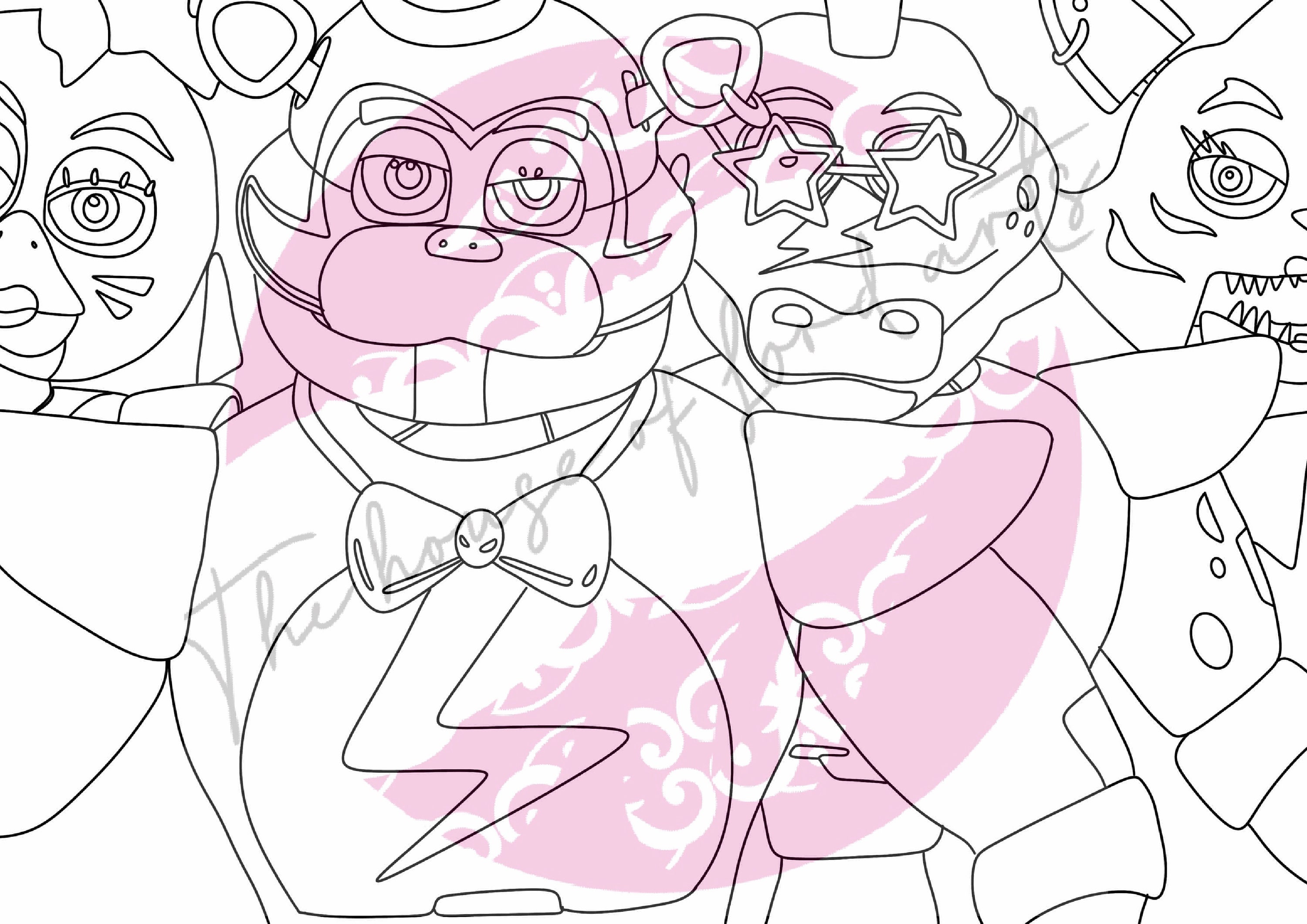 5 X Fnaf Digital Colouring Pages Original Hand-drawn Digital Download ...