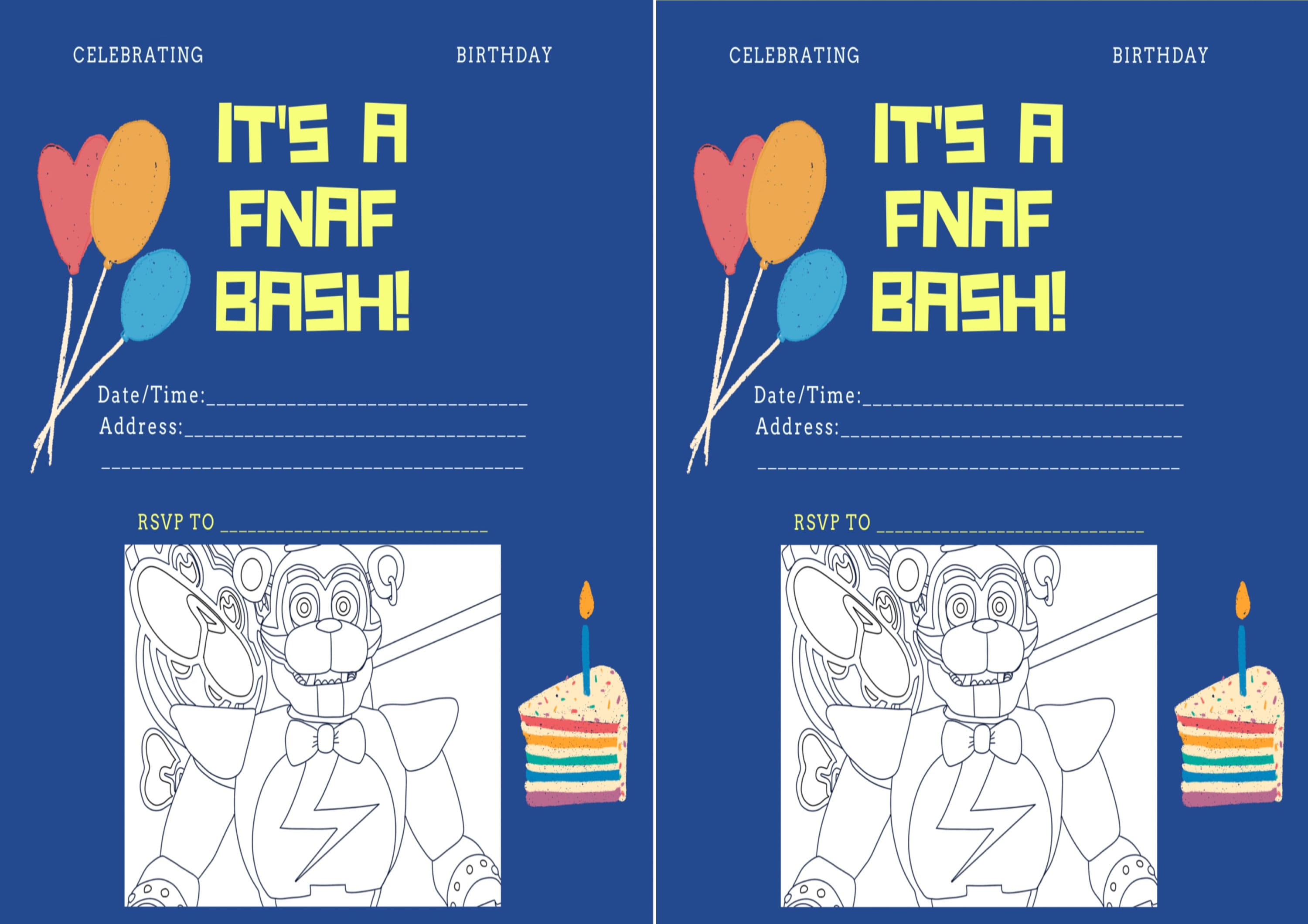 Printable Pdf Fnaf Birthday Bash Invitation Is 2 X A5 Etsy 日本