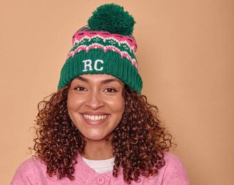 Personalised Initial Fair Isle Bobble Hat