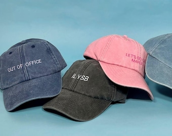 Personalised Slogan Faded Baseball Cap - Custom Embroidered Text Hat