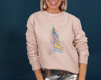 Festive Christmas Tree Jumper - Merry and Bright Graphic Design - Fun Christmas Sweatshirt