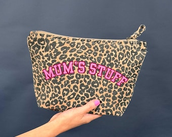 Bolsa de maquillaje con estampado de leopardo y eslogan personalizado