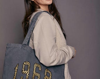 Personalised Varsity Leopard Year Vintage Tote Bag