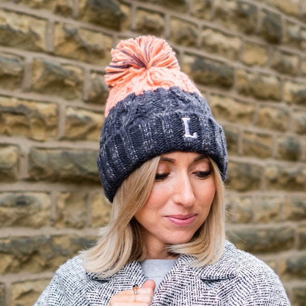Personalised Initial Bobble Hat - Embroidered