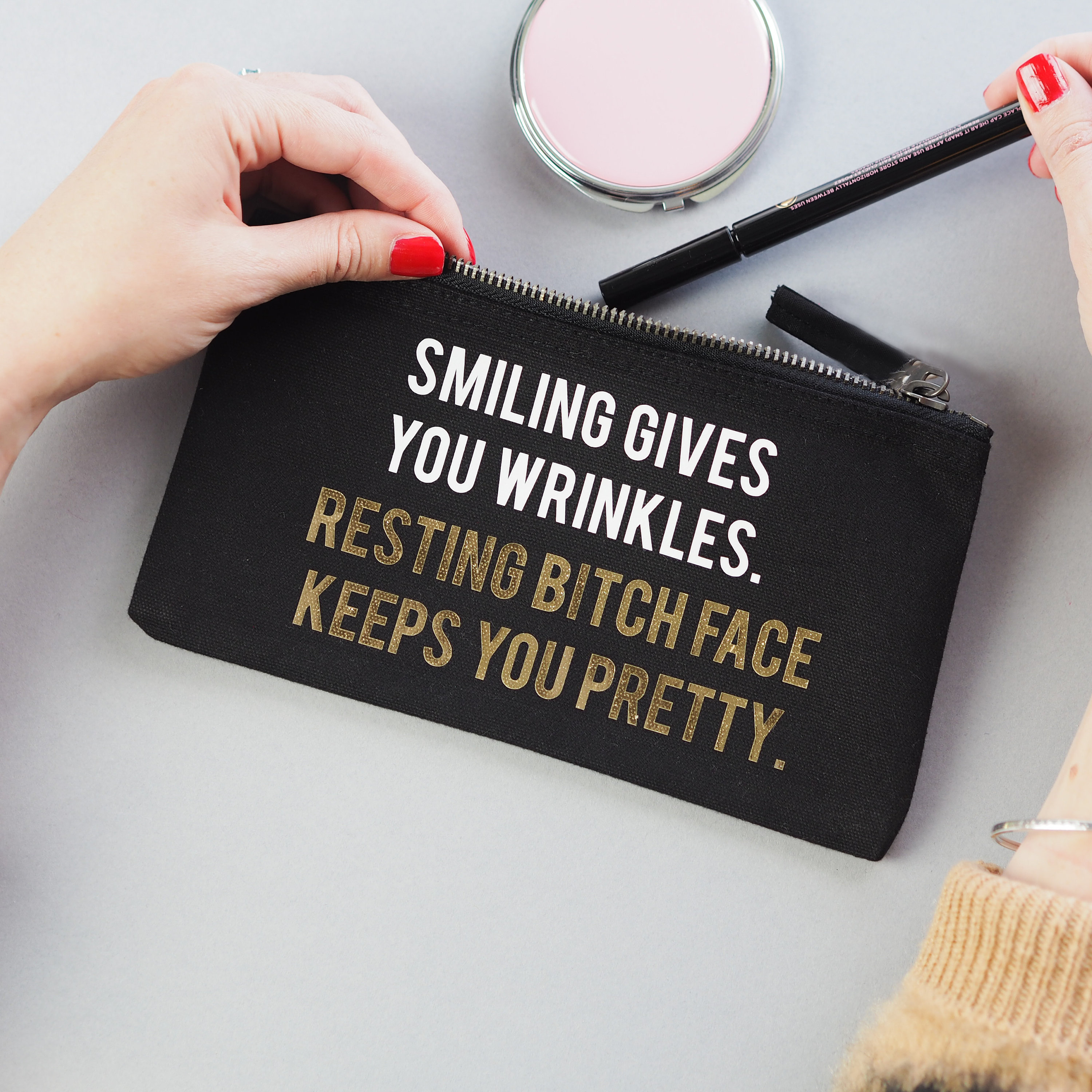 Resting Bitch Face Keeps You Pretty Make up Bag Slogan Make Etsy UK