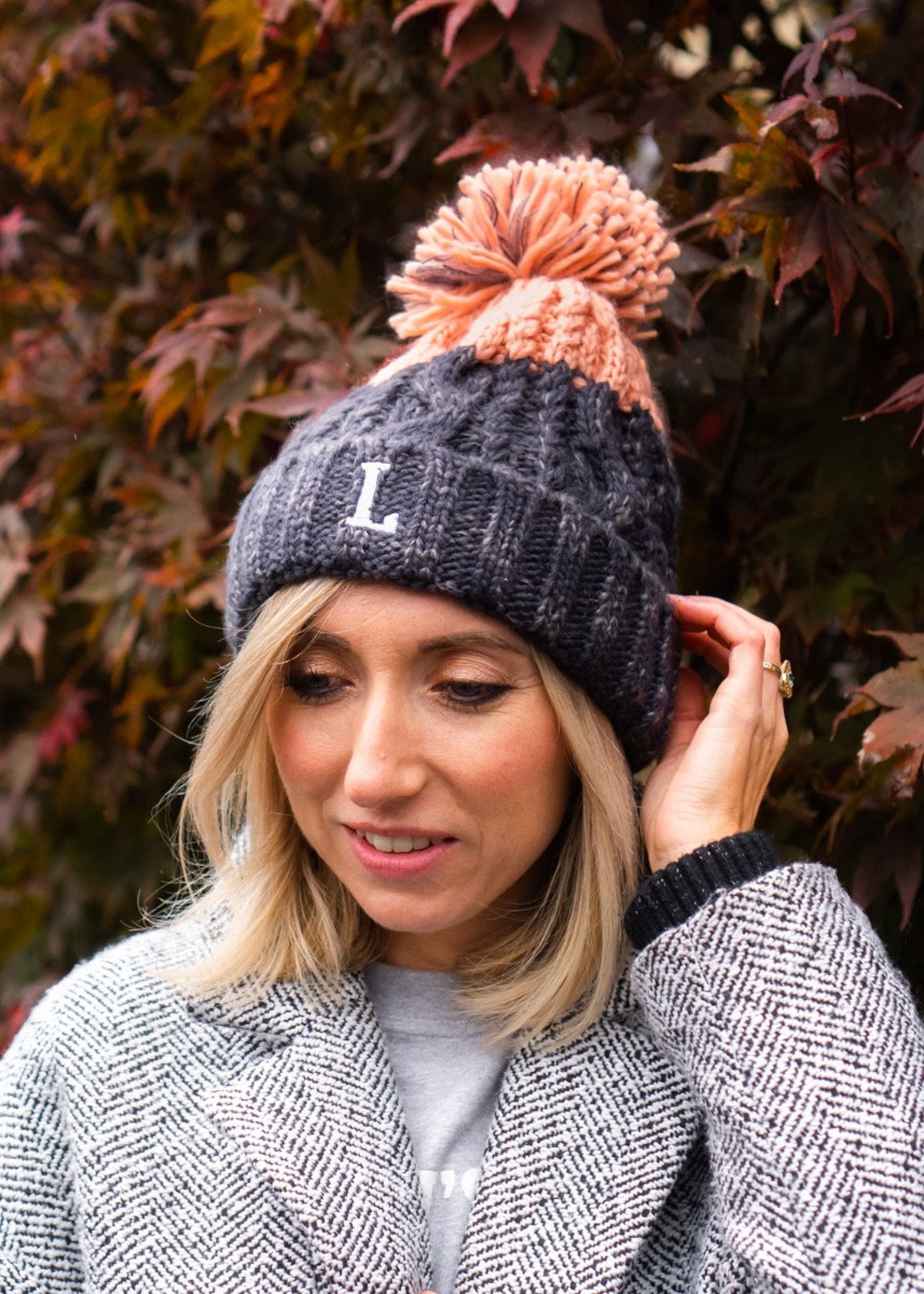 Personalised Initial Bobble Hat Embroidered Etsy