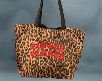 Bolsa de compras con estampado de leopardo Coffee Please
