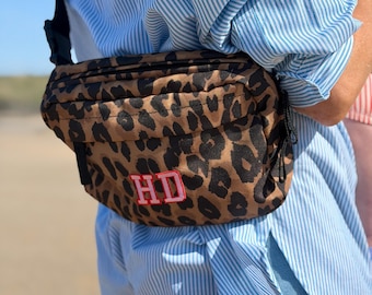 Personalised Initial Leopard Print Cross Body Bag