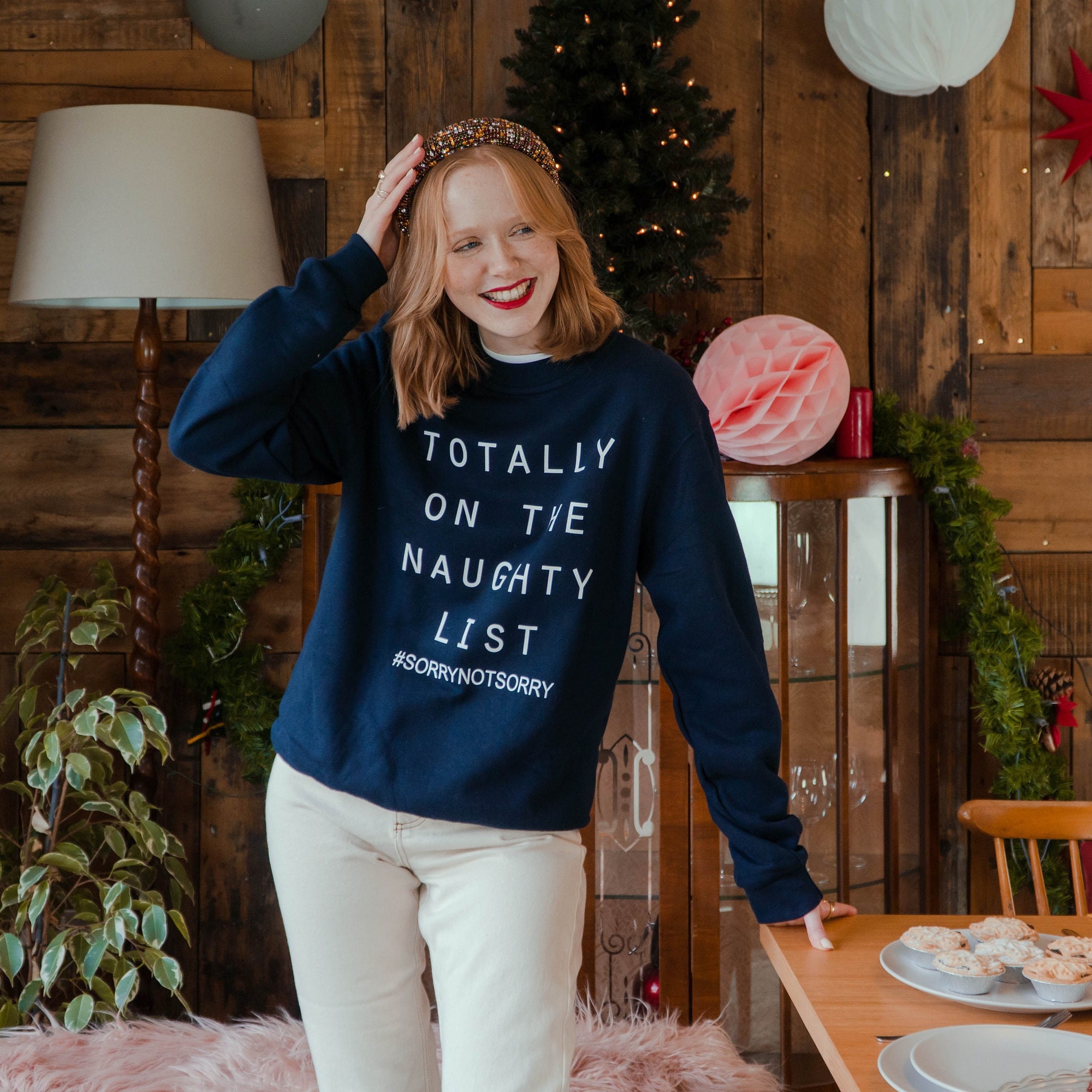 Naughty List Christmas Jumper Slogan Sweatshirt Ladies Christmas