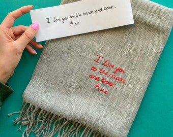 Personalised Handwriting Scarf Rock On Ruby - Unisex Custom Embroidered Sentimental Gift for Mum Dad Auntie Nanna